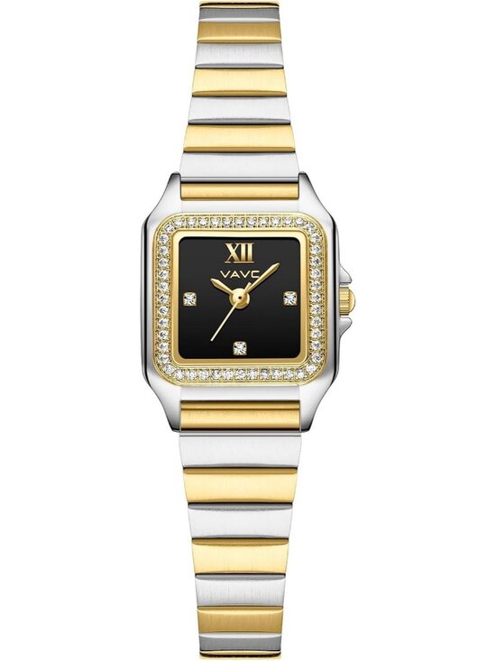 Accessories - Women's Black-Tow tone Diamond with Rectangular Case Minimalist Dial Wrist Watch